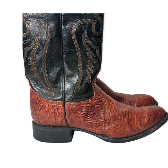 Tony Lama Exotic Lizard Western Cowboy Boots Men’s Sz 10 EE Black Brown Vintage main image 15